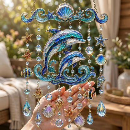 🔥LAST DAY 50% OFF - 🐋🐢🐬Ocean-Themed Crystal Wind Chime – 🌊Bring the Ocean Glow to Your Garden