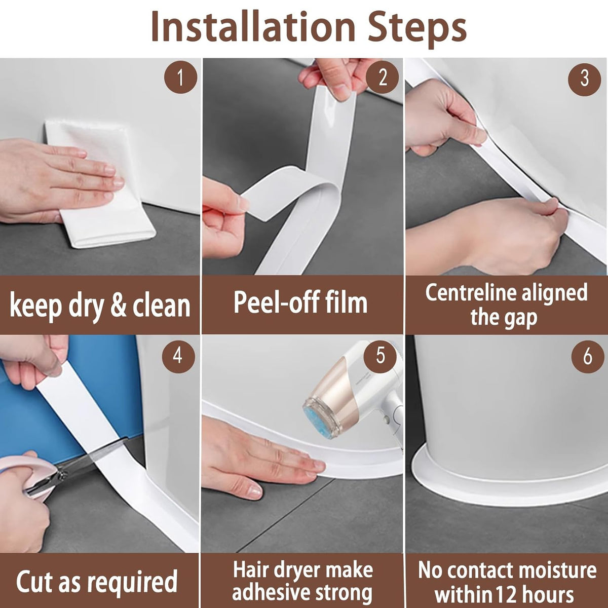 2Pcs White Caulk Tape Waterproof Self Adhesive - image 5