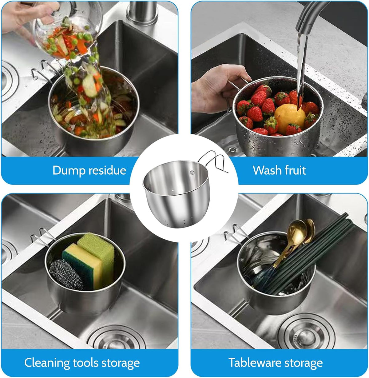 Stainless Steel Sink Hanging Drain Basket, with Handle Fast Draining🚰