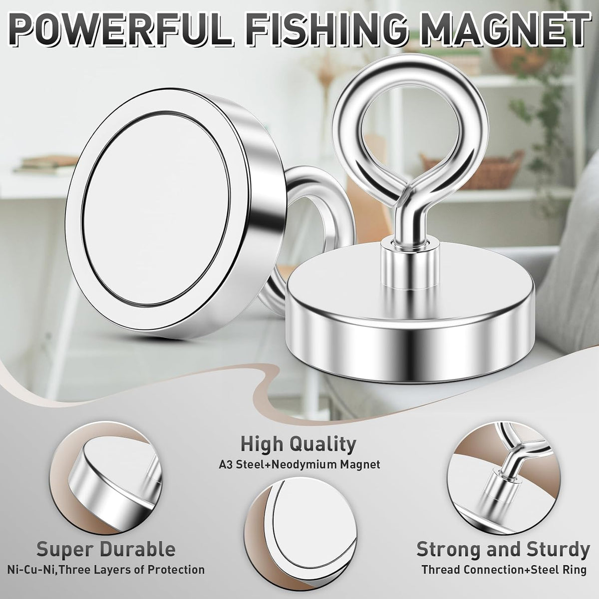 350 LBS Heavy Duty Fishing Magnet, Magnet with Countersunk Eyebolt🧲 - image 5