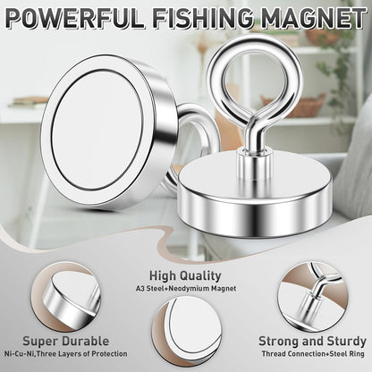 350 LBS Heavy Duty Fishing Magnet, Magnet with Countersunk Eyebolt🧲 - image 5