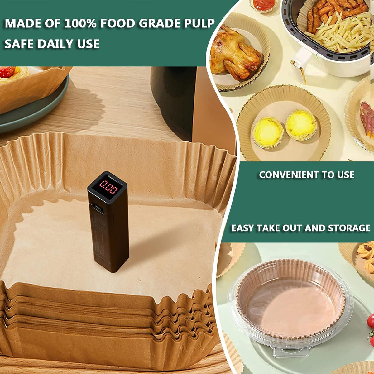 100Pcs Parchment Paper,Air Fryer Paper Liners, Air Fryer Liners Disposable for Microwave 📜