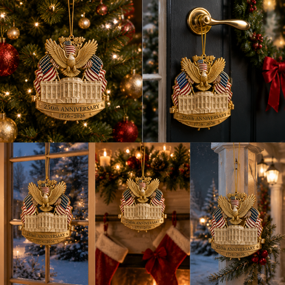 ❤️🔥250th Anniversary Gold Eagle White House Christmas Tree Ornament