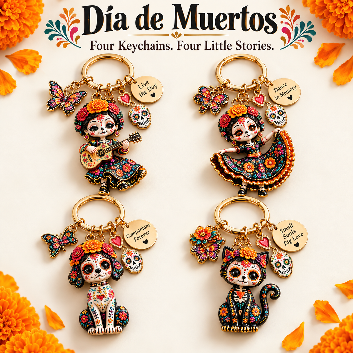 2026 Día de Muertos Keepsake Keychains – 4 Colorful Designs with Remembrance Cards - image 15