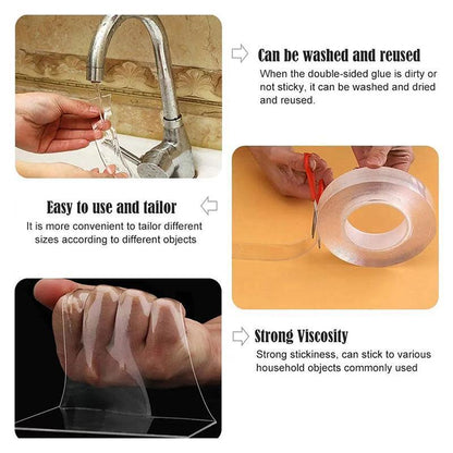 2026 Upgrade Heavy-Duty Nano Tape | 10.5ft Double-Sided Adhesive, Renter-Safe, Residue-Free, Washable, Multi-Surface Mounting Tape for Decor & Hanging-AUX