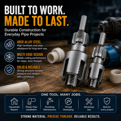 Drill-Powered Pipe Thread Cutting Bit — Internal & External Threading for 1/2" & 3/4" Plastic Pipes - image 7