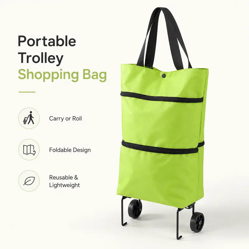 🎁💖【10inch*18inch】Foldable Shopping Trolley Bag with Wheels, Portable Reusable Grocery Tote, Lightweight
