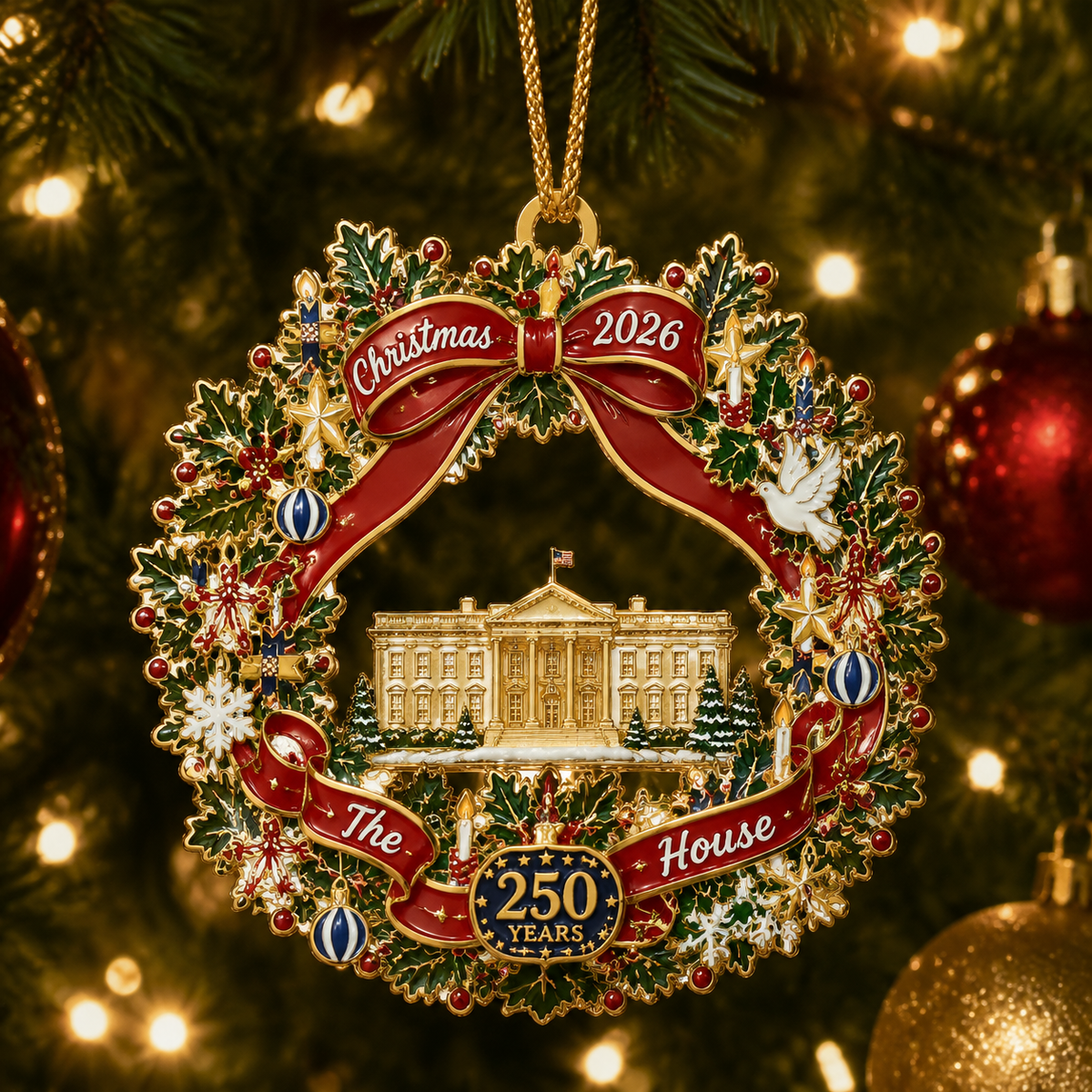 ❤️🔥White House Scene Christmas Wreath Commemorative Ornament
