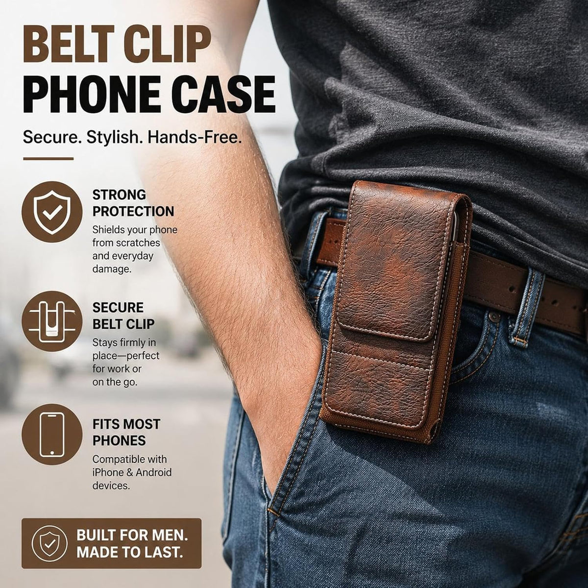 Men's Waist Phone Pouch with Card Slot, Magnetic Lock & Metal Belt Clip📱 - image 5