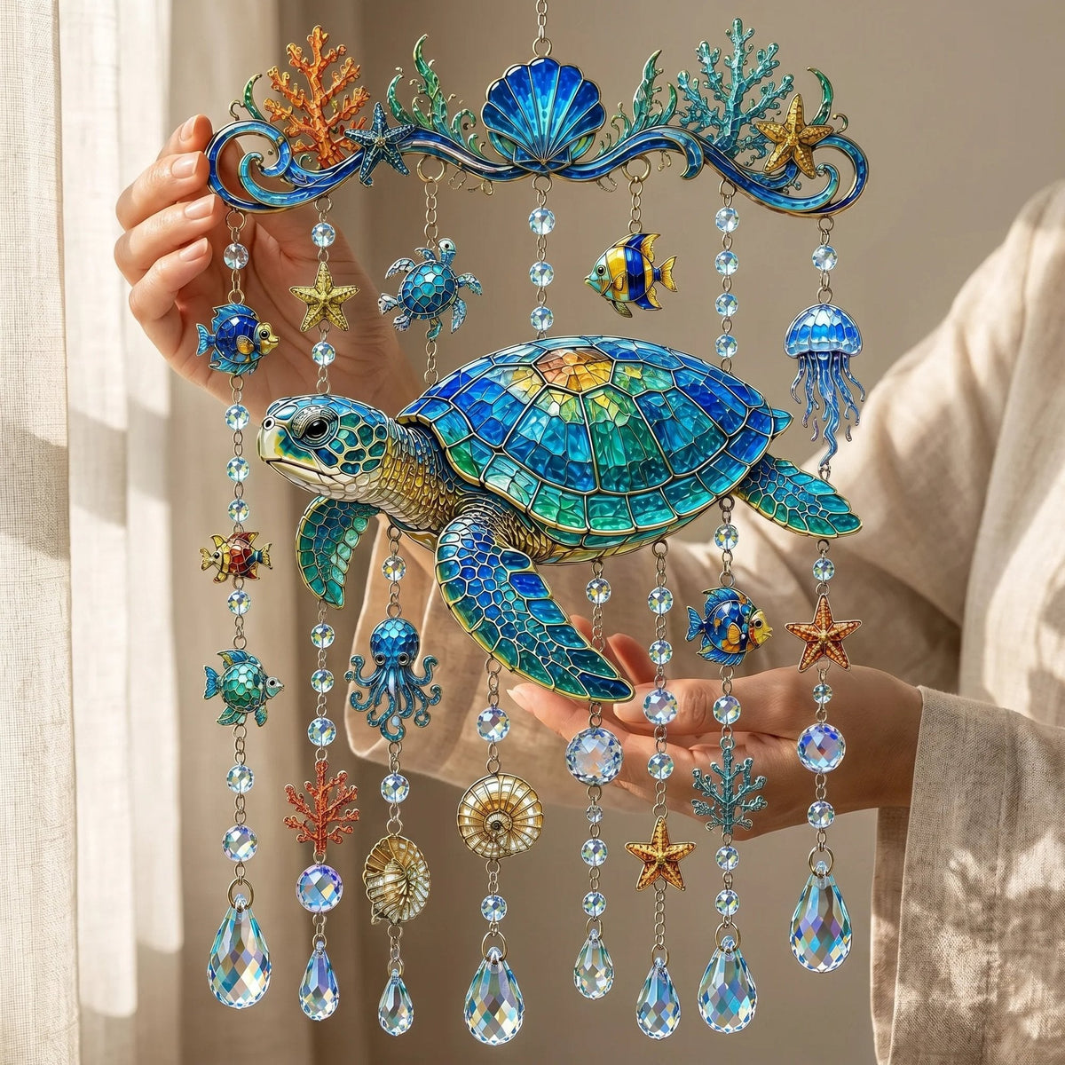 🔥LAST DAY 50% OFF - 🐋🐢🐬Ocean-Themed Crystal Wind Chime – 🌊Bring the Ocean Glow to Your Garden