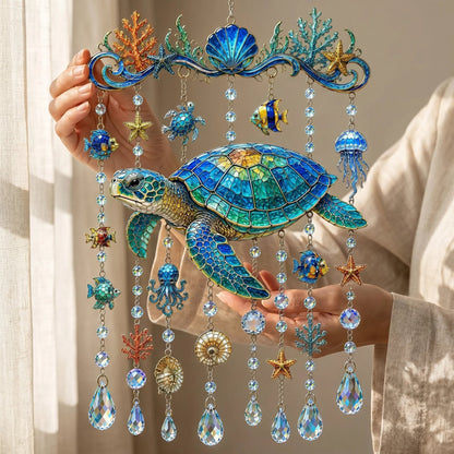 🔥LAST DAY 50% OFF - 🐋🐢🐬Ocean-Themed Crystal Wind Chime – 🌊Bring the Ocean Glow to Your Garden