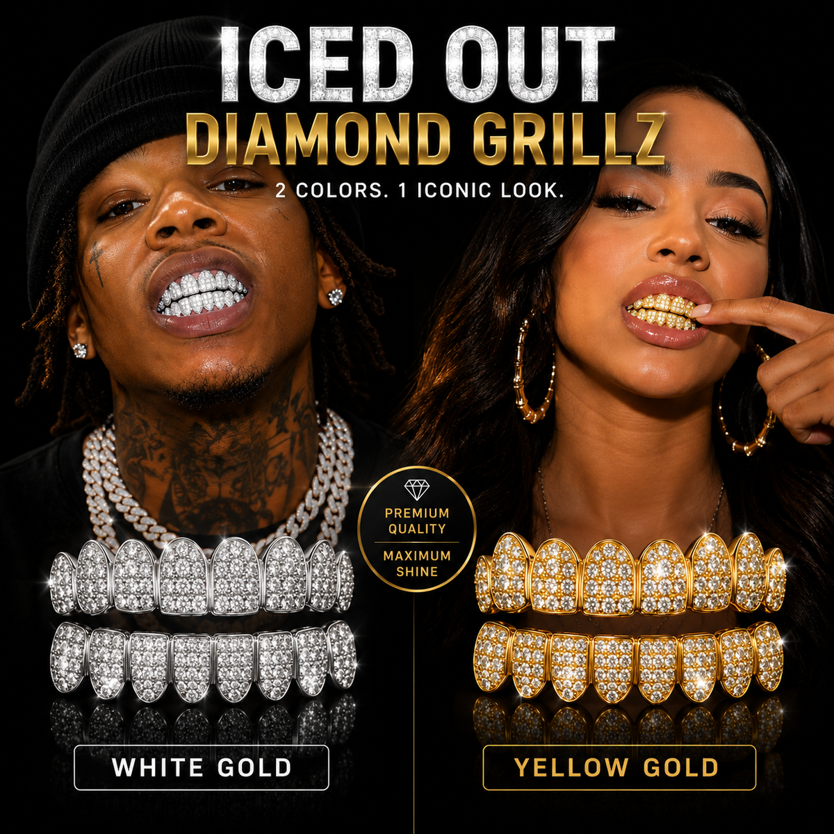 💖HIP HOP TREND🔥 DIAMOND GRILLZ - Full diamond crusted grillz for maximum shine