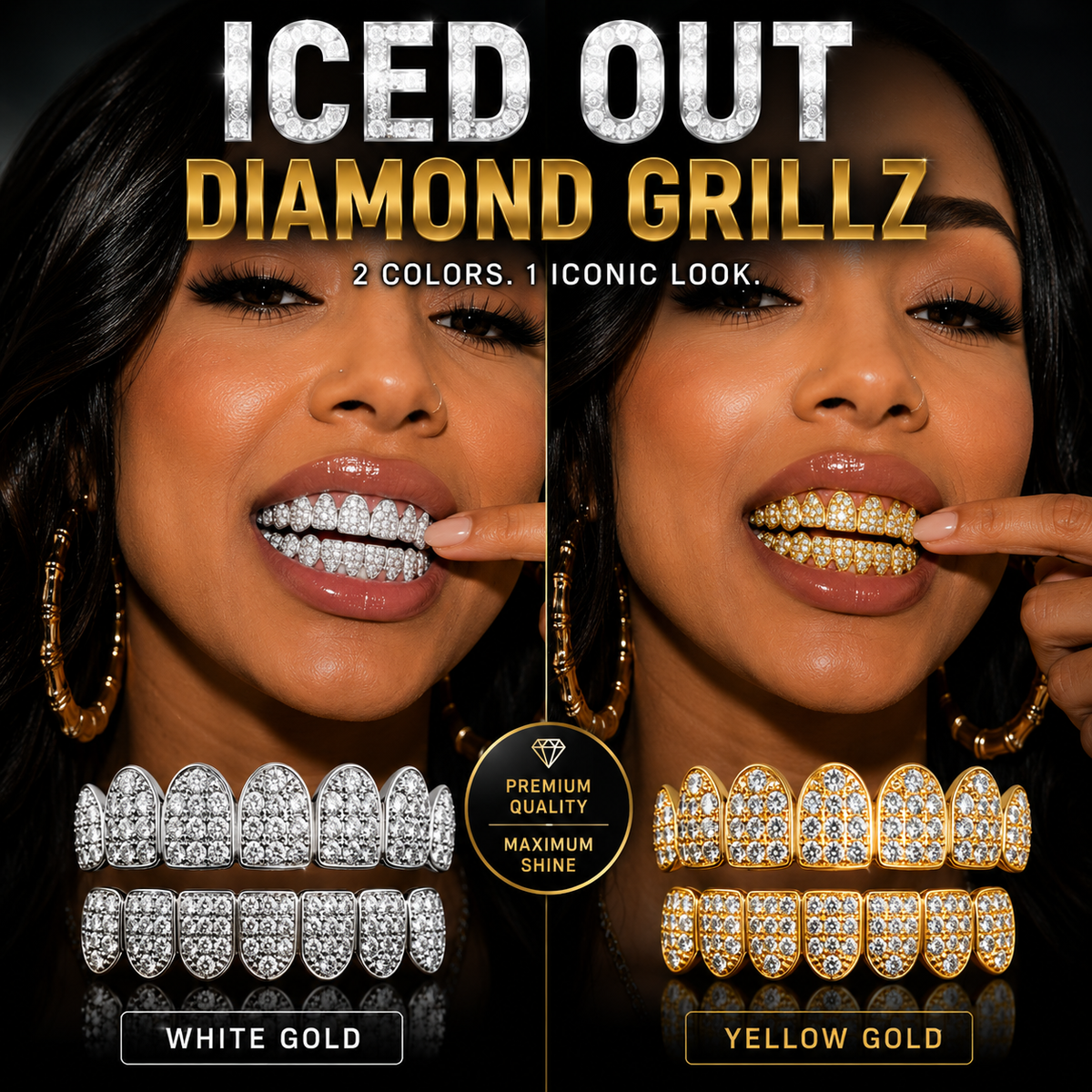 💖HIP HOP TREND🔥 DIAMOND GRILLZ - Full diamond crusted grillz for maximum shine