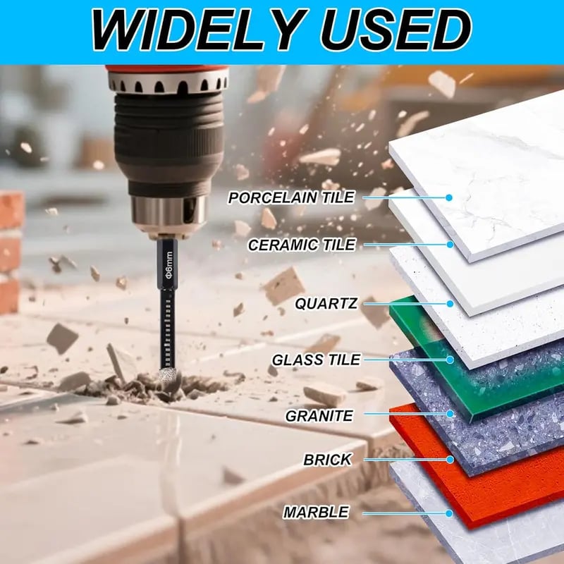 ❤️🔥49% OFF | 6Pcs Dry Diamond Drill Bit Set 🛠 Hex Shank Brazed Hole Saw for Tile, Glass & Granite