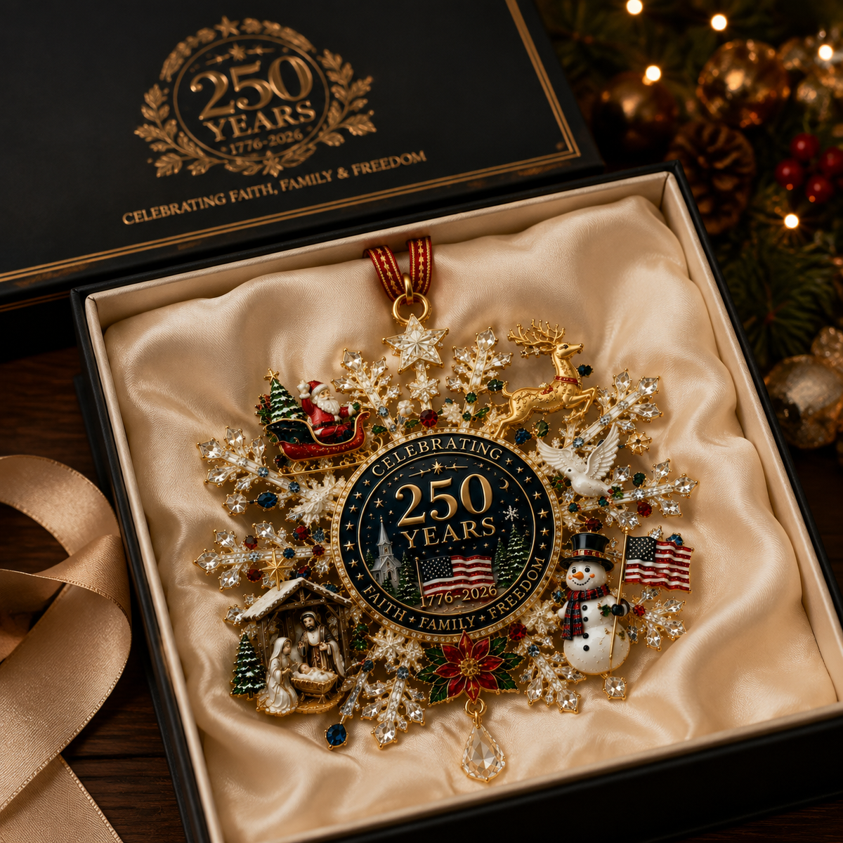 ❤️🔥Patriotic Limited Edition – Sparkling Christmas Commemorative Snowflake Ornament