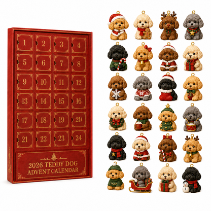 ❤️🔥Last 30pcs🔥❤️🎄🐶 2026 Teddy Dog Christmas Advent Calendar – 24-Day Toy Poodle Ornament Blind Box Gift Set