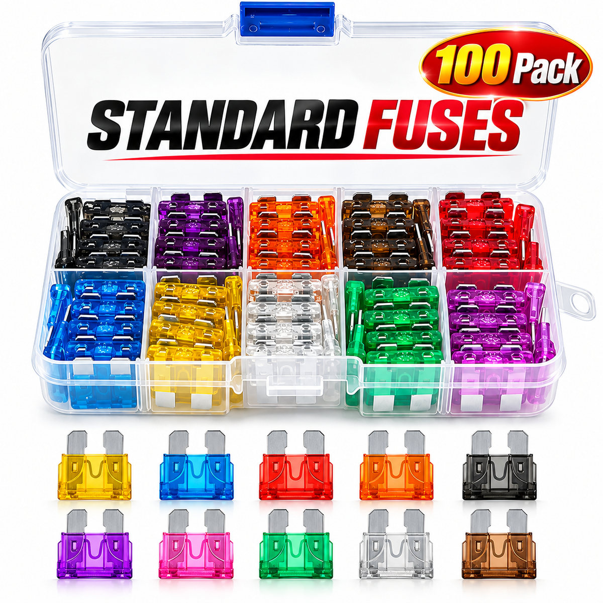 Car Fuse Assortment Kit, Mini Blade Fuses Automotive + Standard Auto Fuses🚗Aluminum sheet
