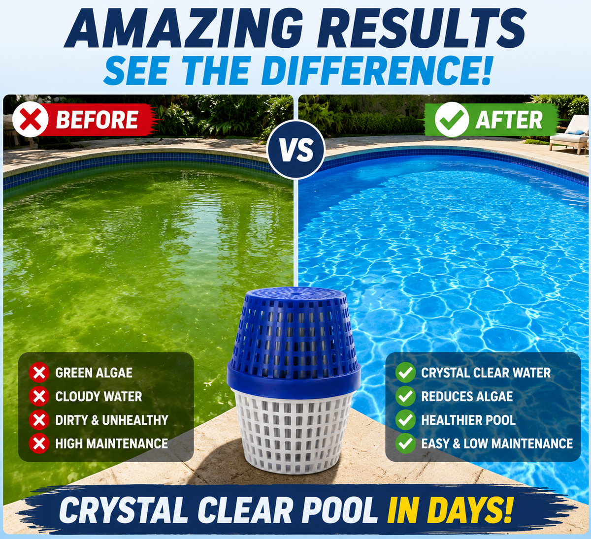🏊‍♂️ Crystal Clear Pool Water Mineral Cleaner – Anti-Algae Pool Treatment Stick