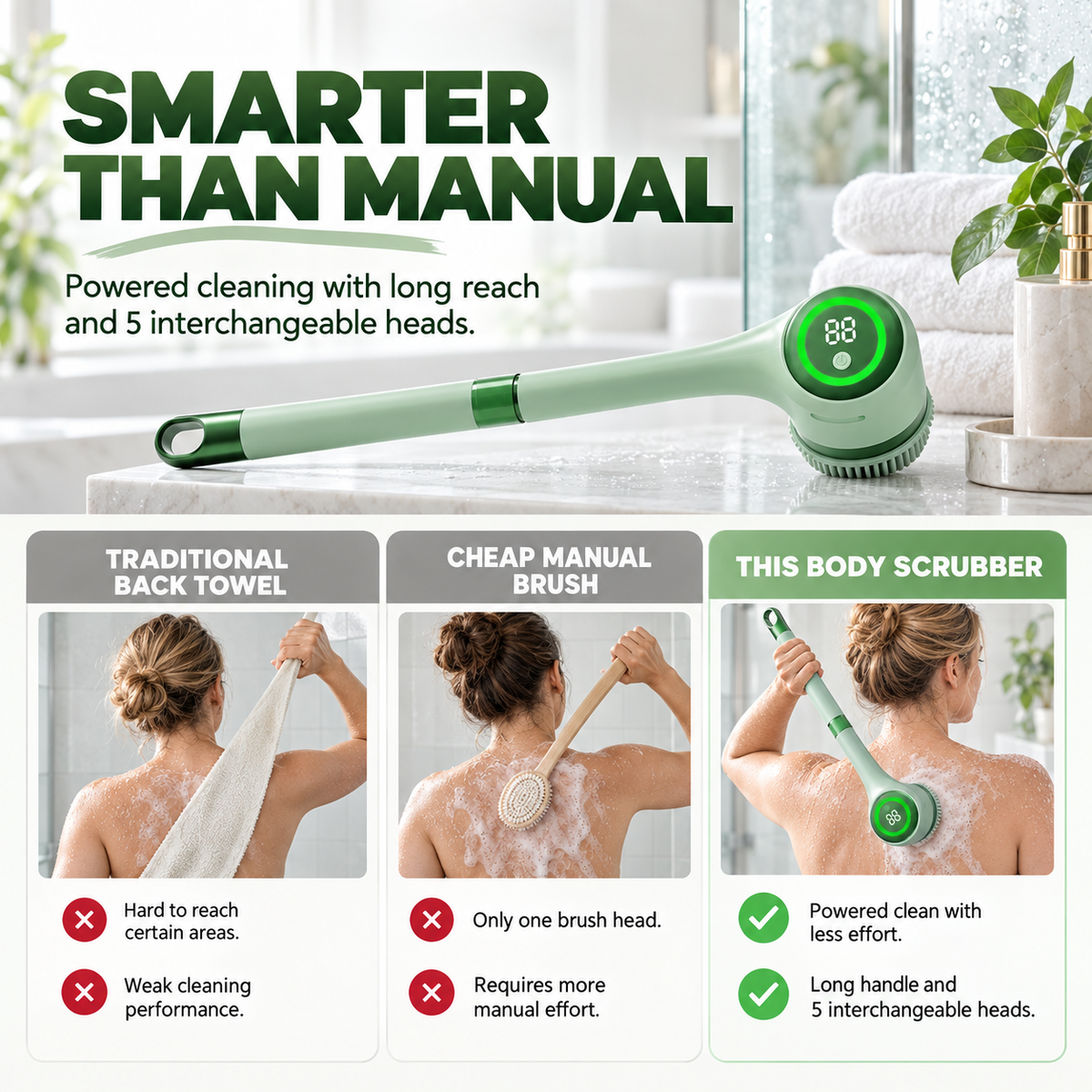 5-in-1 Electric Body Scrubber with Long Handle for Shower - image 5