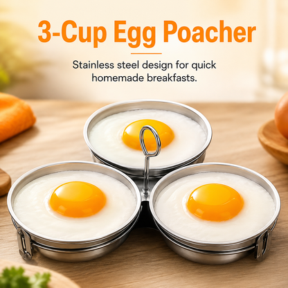 🍳 3-Cup Stainless Steel Egg Poacher – Egg Steamer Set - image 4