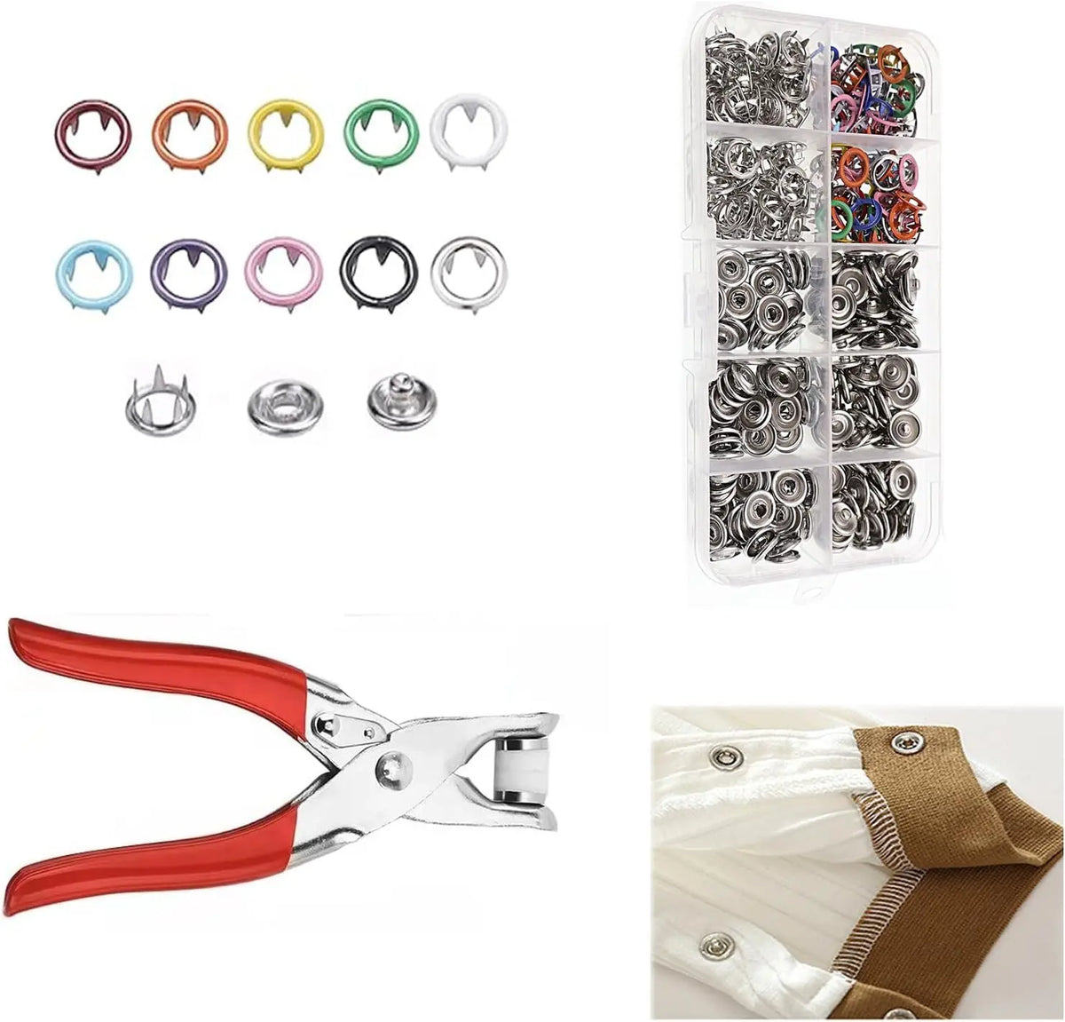 Colored Claw Snap Button Kit | Metal Buckles with Manual Snap Pliers
