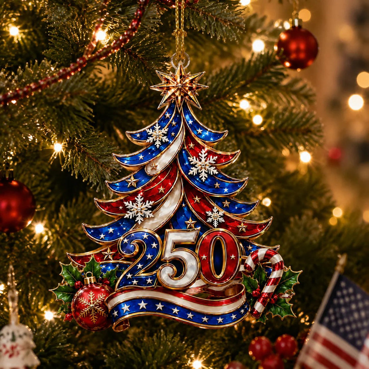 🔥🎄 US 250th Anniversary Christmas Ornament, 6 Vintage American Flag Styles