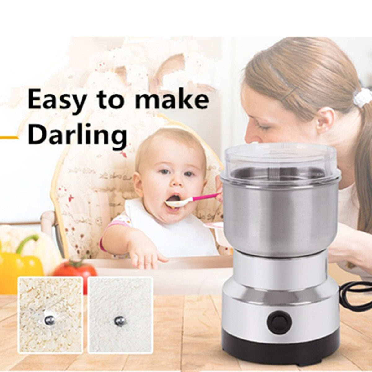 ⚙️ Stainless Steel Grain Grinder – High-Speed Electric Mill, Fine Powder in Seconds