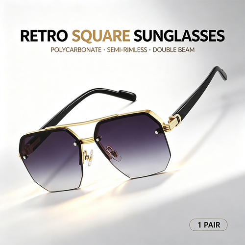Unisex Retro Square Sunglasses, Polycarbonate Semi-Rimless Double Beam 🕶️ - image 1