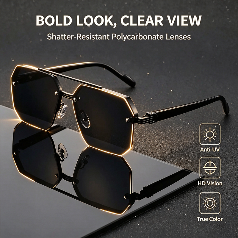 Unisex Retro Square Sunglasses, Polycarbonate Semi-Rimless Double Beam 🕶️ - image 10