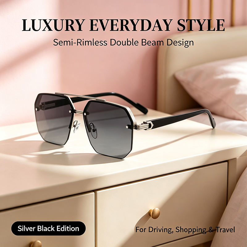 Unisex Retro Square Sunglasses, Polycarbonate Semi-Rimless Double Beam 🕶️ - image 2