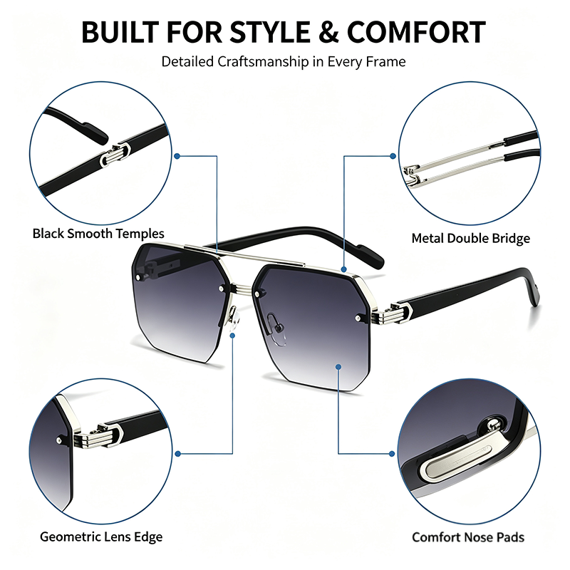 Unisex Retro Square Sunglasses, Polycarbonate Semi-Rimless Double Beam 🕶️ - image 5