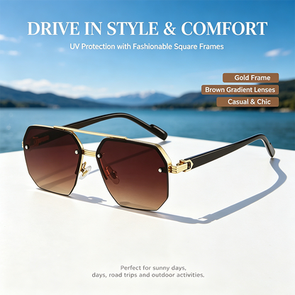 Unisex Retro Square Sunglasses, Polycarbonate Semi-Rimless Double Beam 🕶️ - image 6