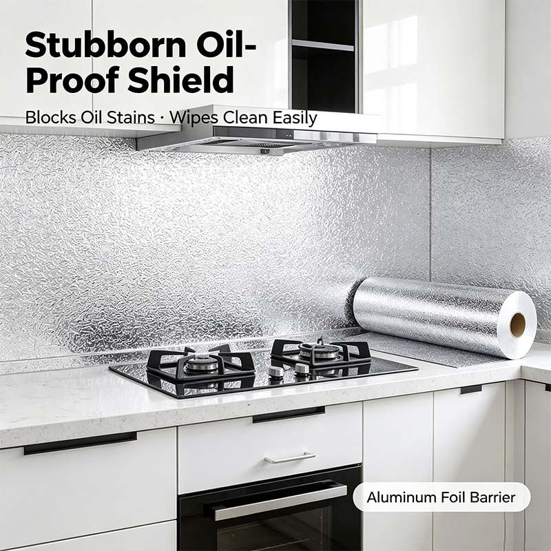 Kitchen Waterproof Oil Proof Aluminum Foil Sticker, Silver Texture Peel🧽 - image 2