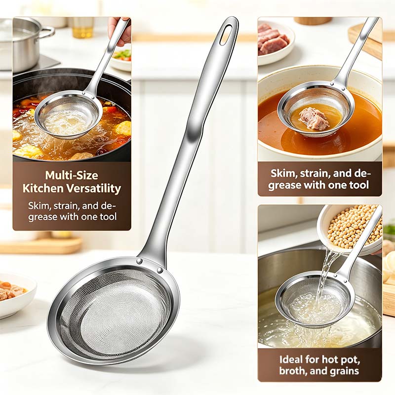 2-Piece Stainless Steel Fine Mesh Skimmer Spoons, Multi-Size Hot Pot Fat Skimmers 🍲 - image 4