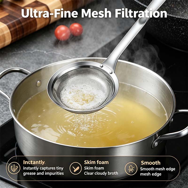 2-Piece Stainless Steel Fine Mesh Skimmer Spoons, Multi-Size Hot Pot Fat Skimmers 🍲 - image 3