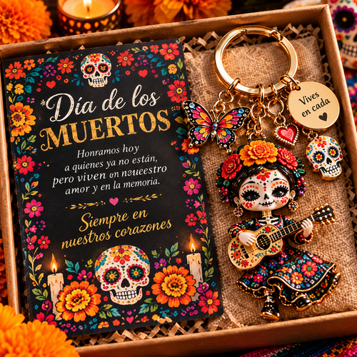 2026 Día de Muertos Keepsake Keychains – 4 Colorful Designs with Remembrance Cards - image 1
