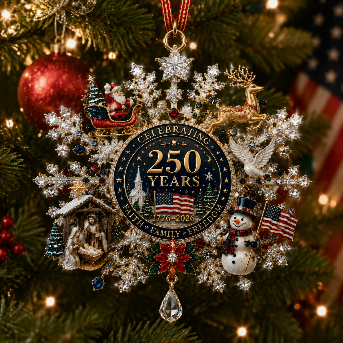 ❤️🔥Patriotic Limited Edition – Sparkling Christmas Commemorative Snowflake Ornament