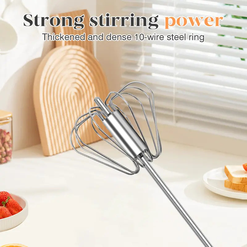 Stainless Steel Hand-Push Rotary Whisk Food-Grade Rust-Resistant Kitchen Utensil - image 2