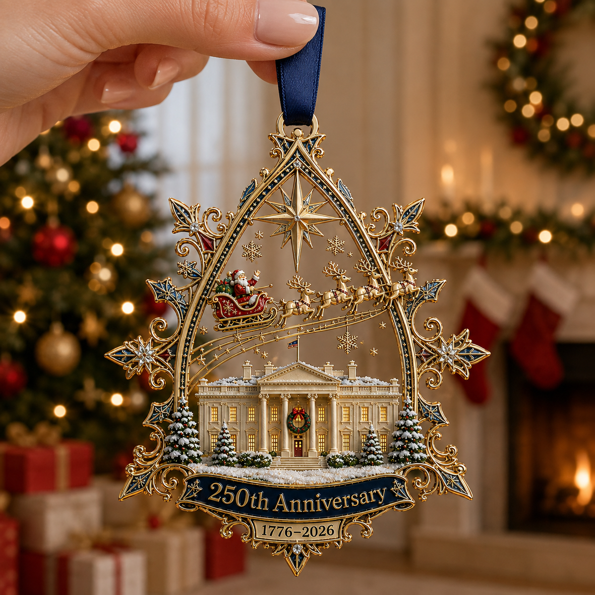 💖🔥Last 30pcs🔥250th Anniversary: Santa Flying Over the White House on a Snowy Night