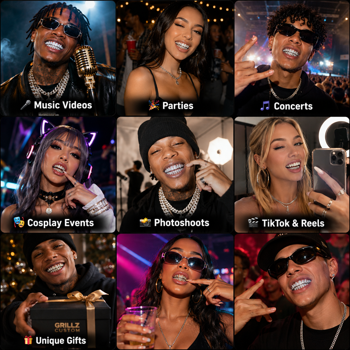 💖HIP HOP TREND🔥 DIAMOND GRILLZ - Full diamond crusted grillz for maximum shine