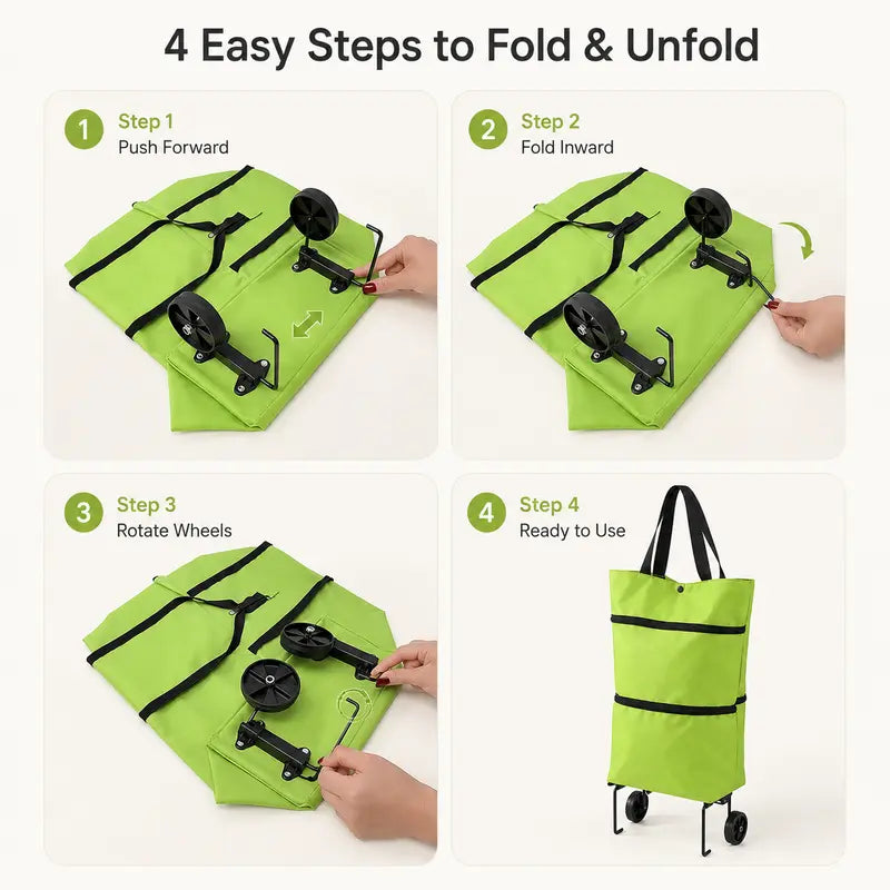 🎁💖【10inch*18inch】Foldable Shopping Trolley Bag with Wheels, Portable Reusable Grocery Tote, Lightweight
