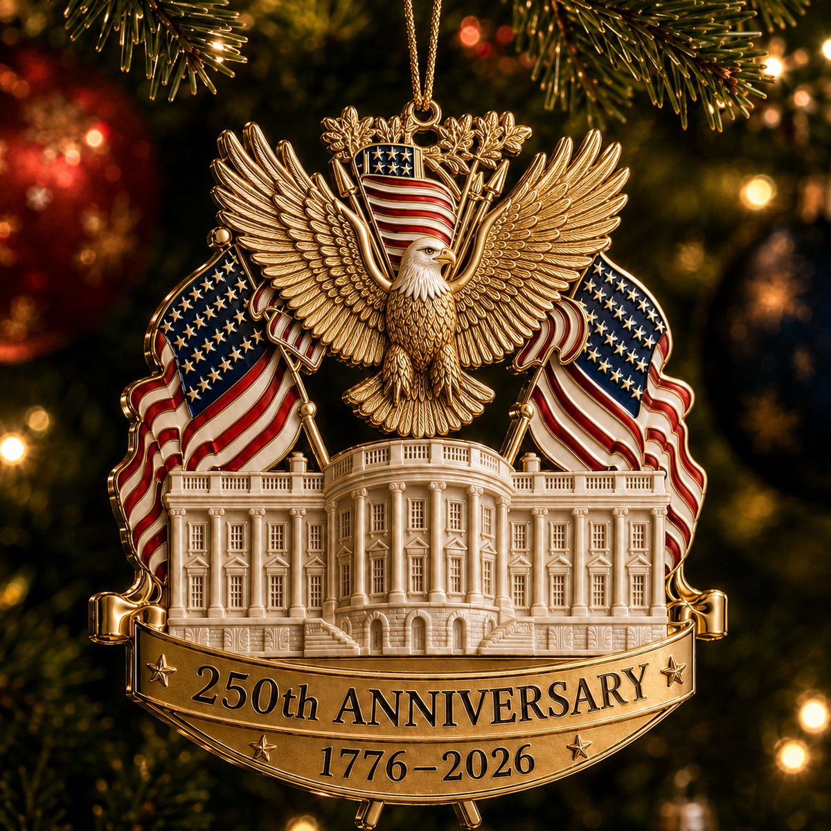 ❤️🔥250th Anniversary Gold Eagle White House Christmas Tree Ornament