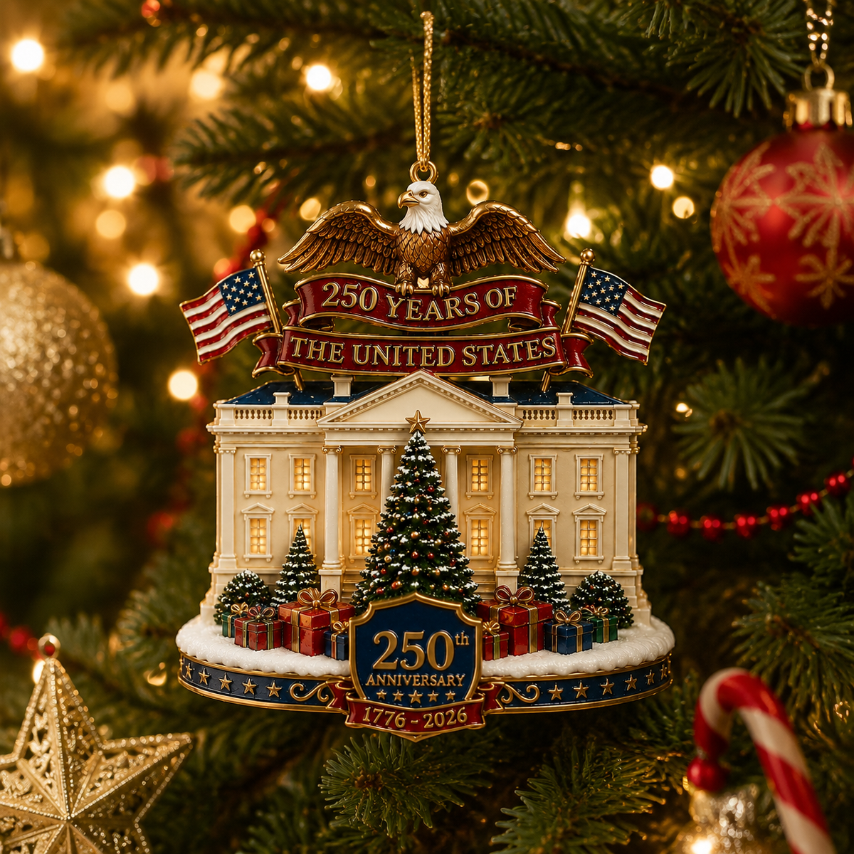 ❤️✨USA 250th Anniversary White House Christmas Ornament