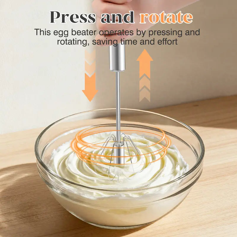 Stainless Steel Hand-Push Rotary Whisk Food-Grade Rust-Resistant Kitchen Utensil - image 8