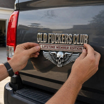 💀 OLD F*CKERS CLUB Metal Car Emblem | Chrome Peel-and-Stick Badge for Trucks, SUVs, Toolboxes & Garages 😎 - image 3