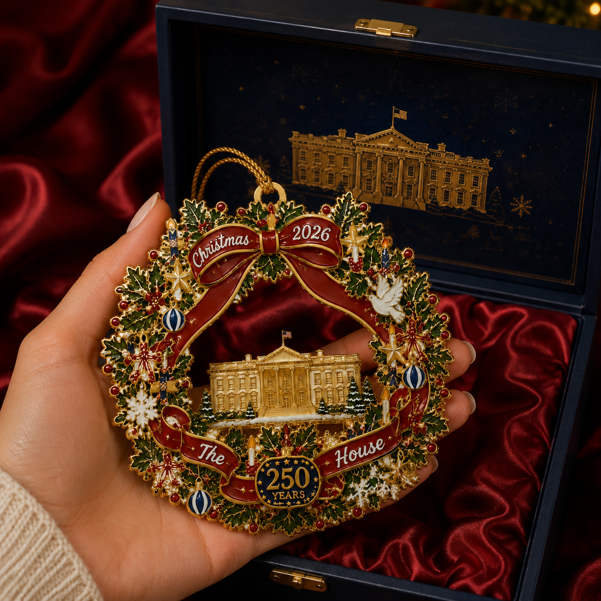 ❤️🔥White House Scene Christmas Wreath Commemorative Ornament