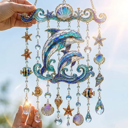 🔥LAST DAY 50% OFF - 🐋🐢🐬Ocean-Themed Crystal Wind Chime – 🌊Bring the Ocean Glow to Your Garden