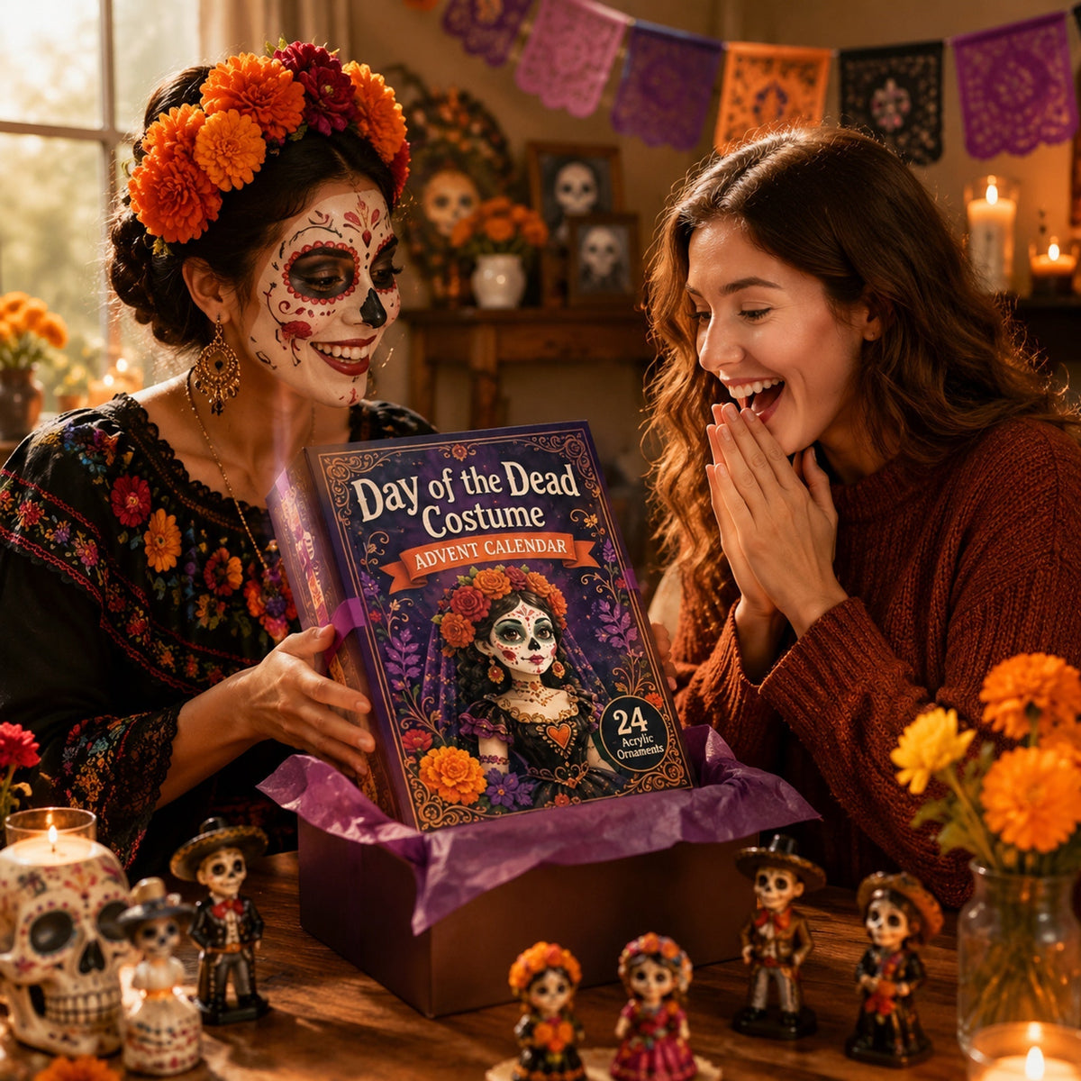 High-quality miniature model✨2026 Day of the Dead Advent Calendar – 24 Days of Mystery Collectible Figurines, Sugar Skull Characters & Festive Holiday Surprises - image 6