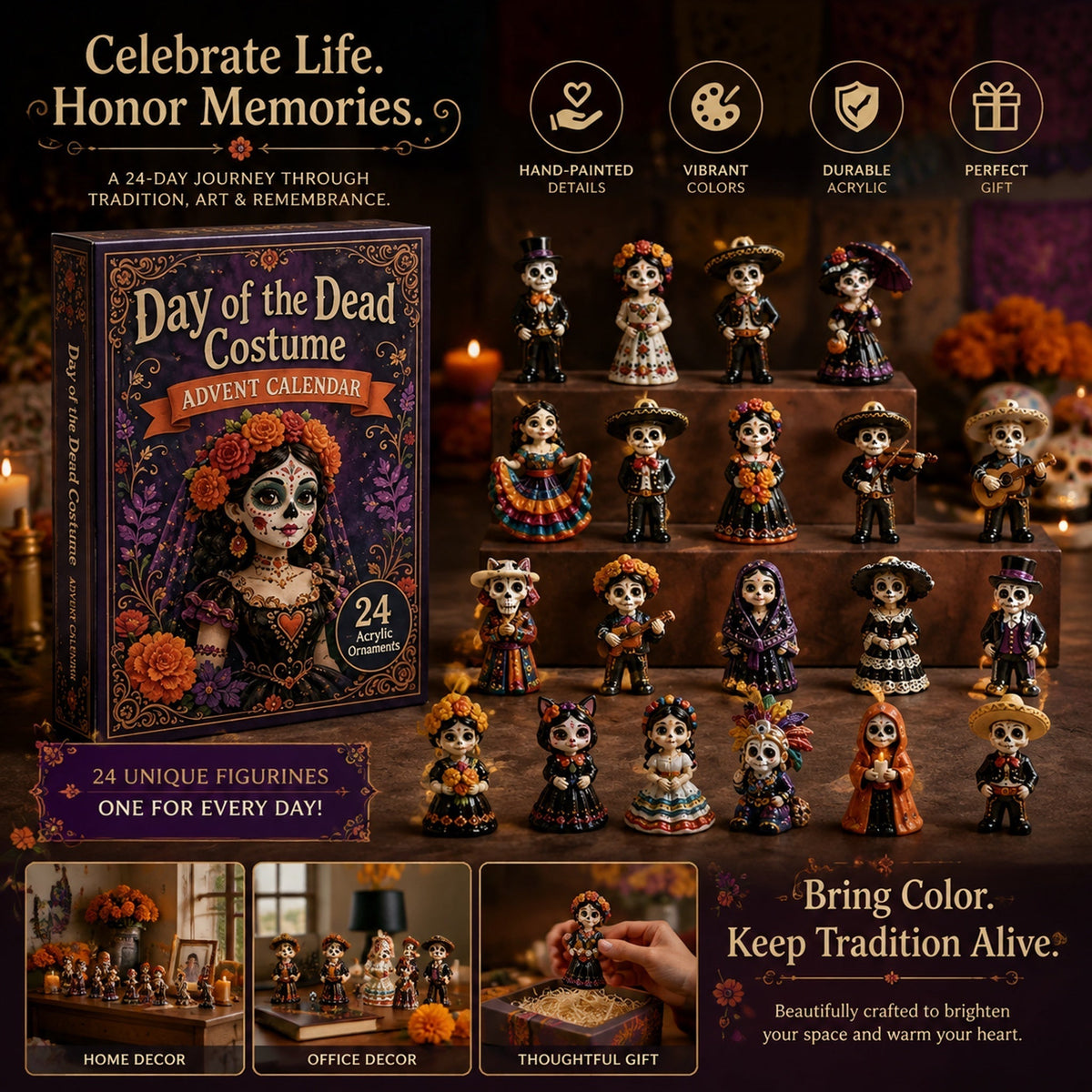High-quality miniature model✨2026 Day of the Dead Advent Calendar – 24 Days of Mystery Collectible Figurines, Sugar Skull Characters & Festive Holiday Surprises - image 9