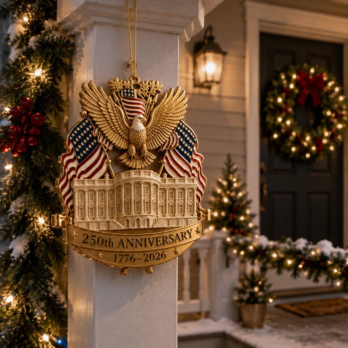 ❤️🔥250th Anniversary Gold Eagle White House Christmas Tree Ornament